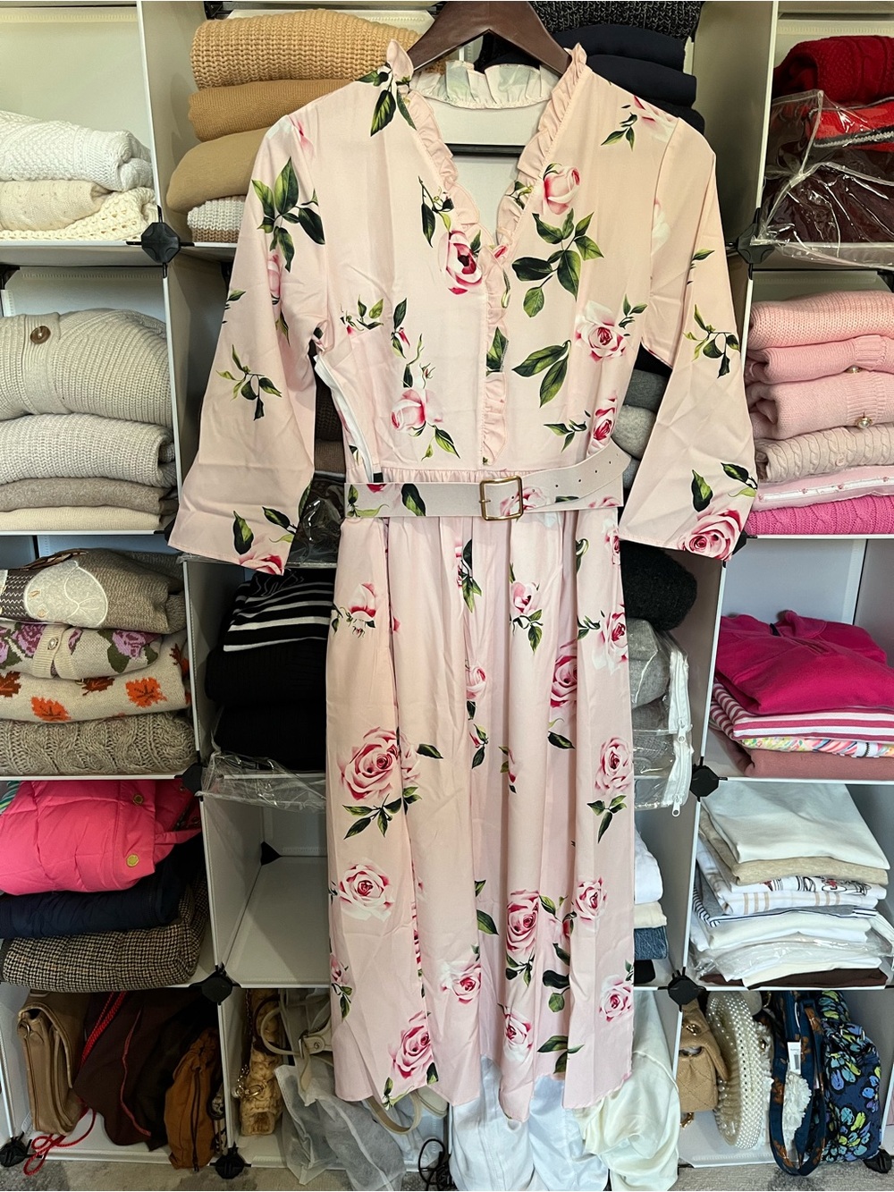 NWOT Floral Midi Dress with Belt